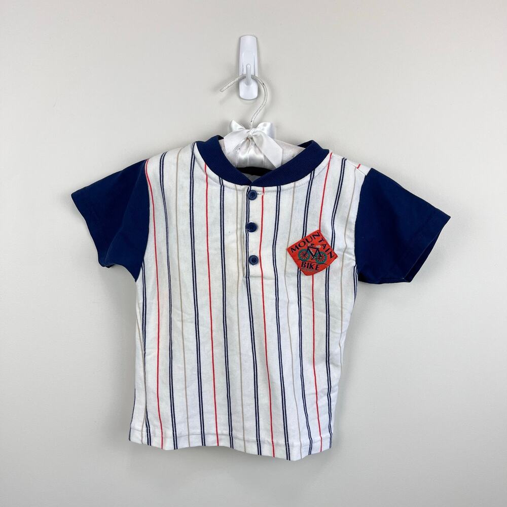 Vintage Healthtex Short Sleeve Striped Mountain Bike T-Shirt 4T USA